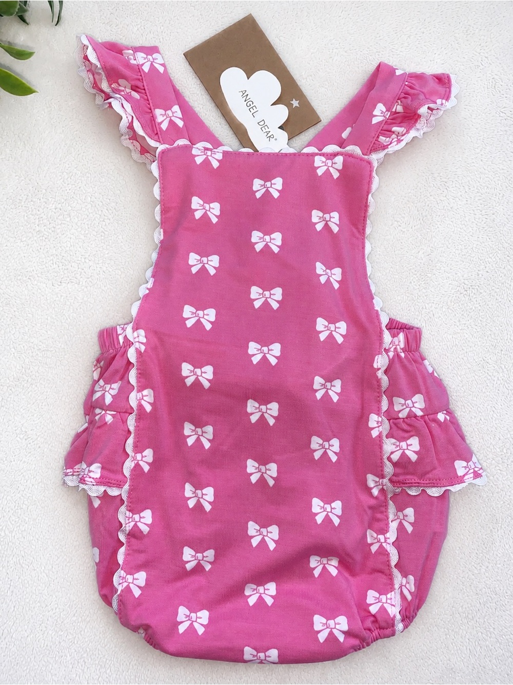 NWT Angel Dear Pink Bows Romper 3-6 Ruffles Bamboo
